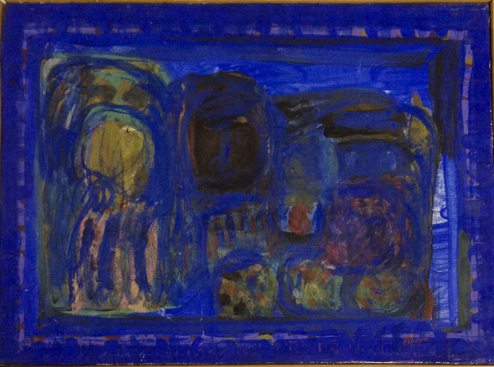 Shafic Abboud, blue field with abstract forms