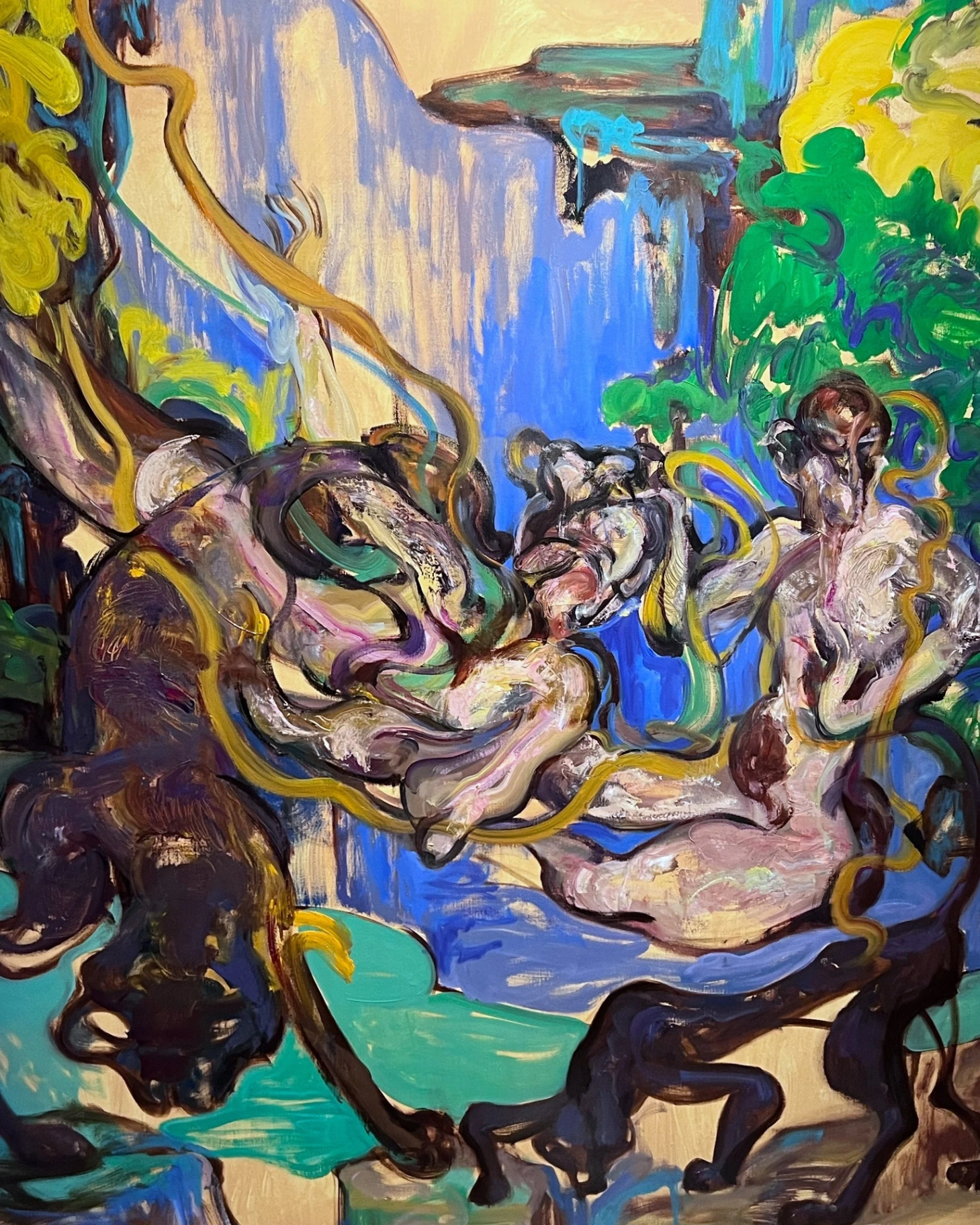 Wu Jiaru, figures in cobalt landscape